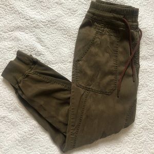 Anthropologie Joggers, Army Green w/ Red Detailing